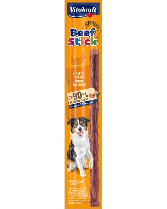 Лакомство за кучета Vitakraft Лакомство за кучета Vitakraft - 12 g, с пуешко, от серията Beef Stick Original - храна