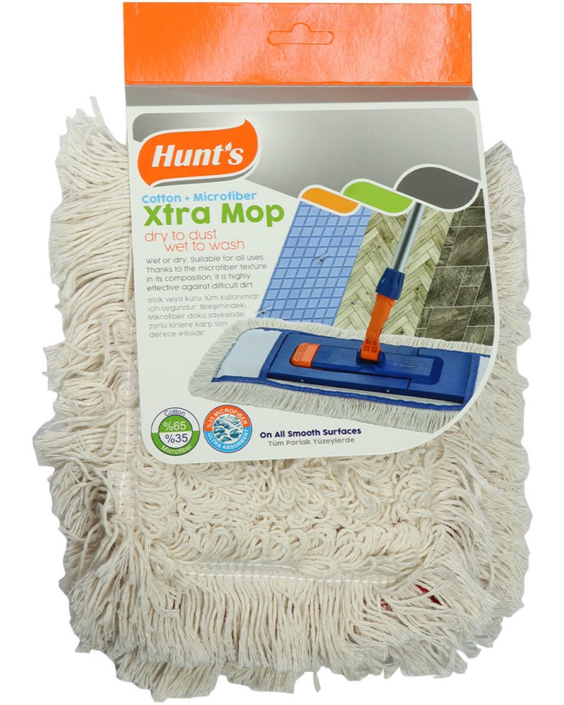Резервна памучна подложка Hunt's Xtra Резервна памучна подложка Hunt's Xtra - 40 или 50 cm, за моп за сухо и мокро почистване - продукт