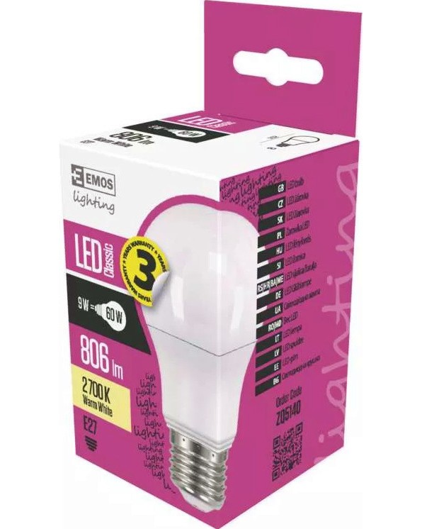 LED ������ Emos A60 E27 9 W 2700K - 806 lm �� ������� Classic - 