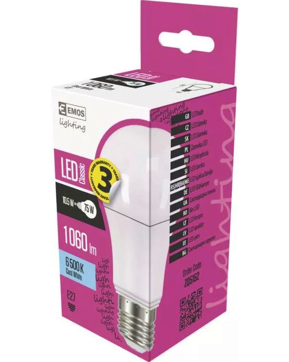 LED  Emos A60 E27 10.5 W 6500K - 1060 lm   Classic - 
