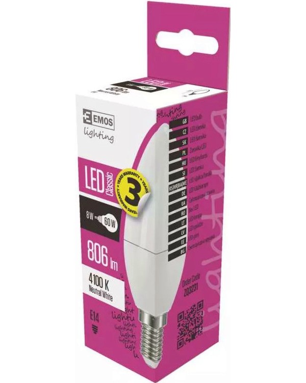 LED  Emos E14 8 W 4100K - 806 lm   Classic - 