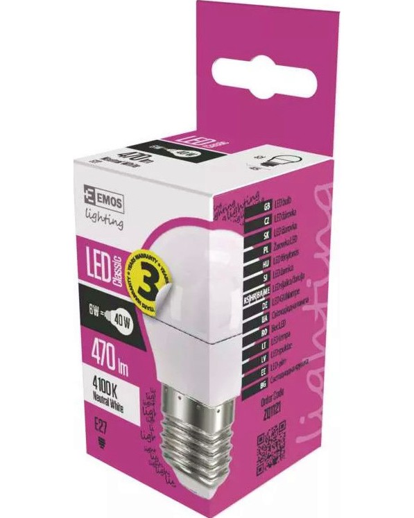 LED  Emos E27 5 W 4000K - 470 lm   Classic - 