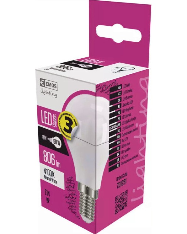 LED  Emos E14 7.3 W 4100K - 806 lm   Classic - 
