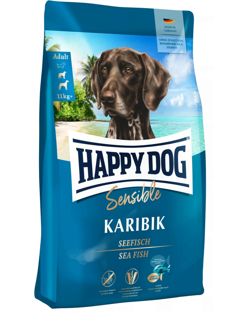 ���� ����� �� ������ � ������������ ������������ Happy Dog Karibik Adult - 1 ÷ 11 kg, � ������ ����, �� ������� Sensible, � ����� �������, 11+ kg - �����