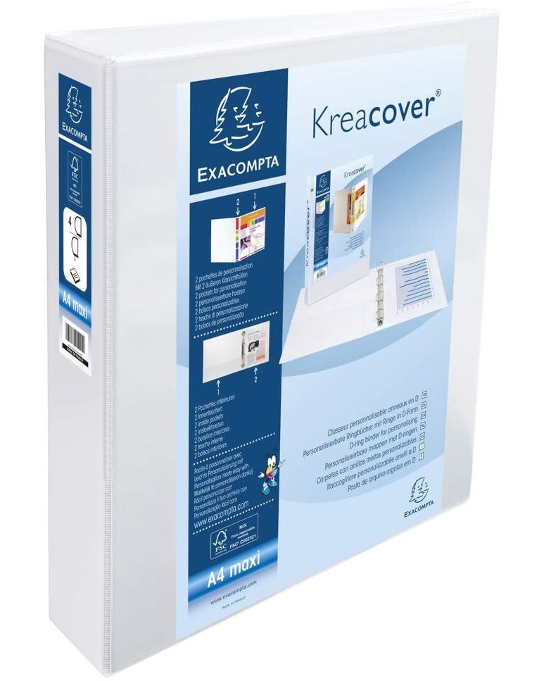 Класьор с 4 ринга Exacompta Kreacover Класьор с 4 ринга Exacompta Kreacover - За формат A4 и с широчина на гърба 7.5 cm -