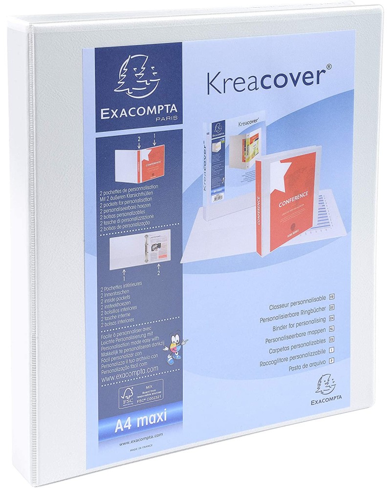 Класьор с 2 ринга Exacompta Kreacover Класьор с 2 ринга Exacompta Kreacover - За формат A4 и с широчина на гърба 3.8 cm -