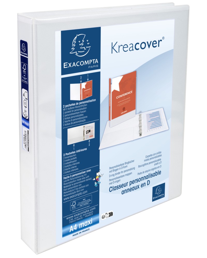 Класьор с 2 ринга Exacompta Kreacover Класьор с 2 ринга Exacompta Kreacover - За формат A4 и с широчина на гърба 4.7 cm -