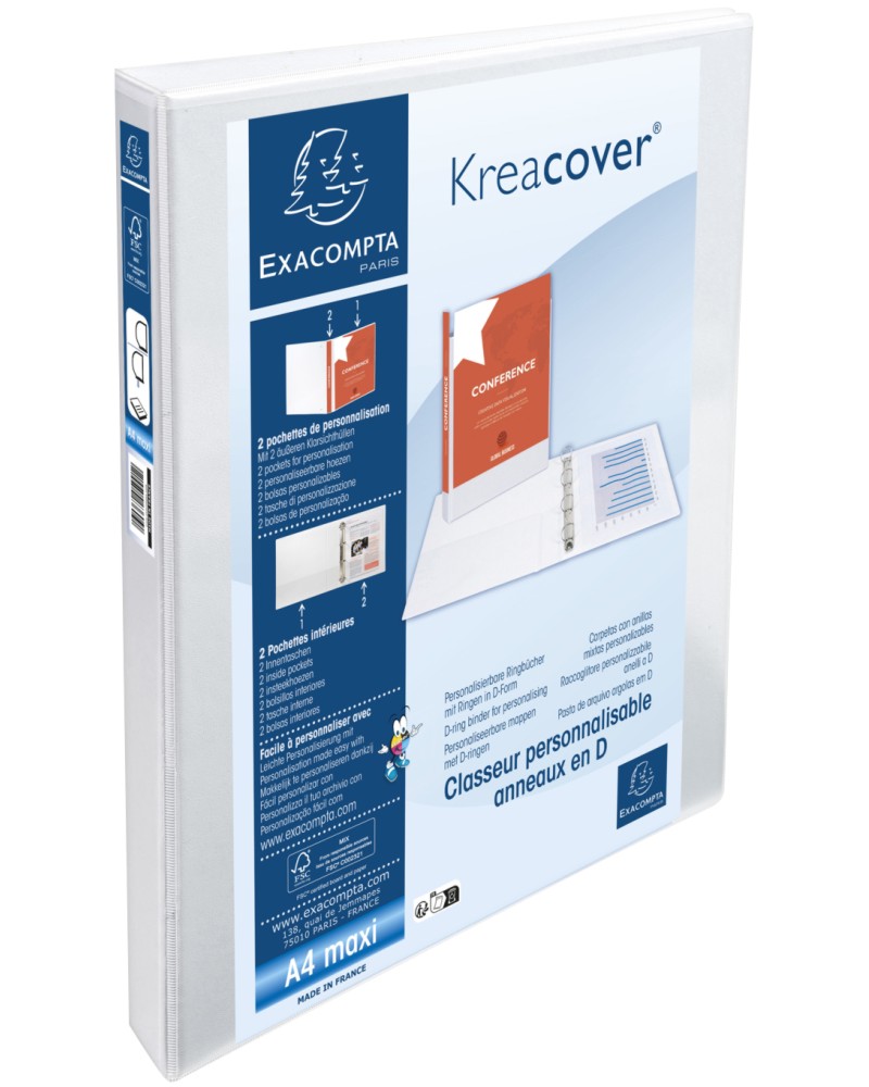 Класьор с 2 ринга Exacompta Kreacover Класьор с 2 ринга Exacompta Kreacover - За формат A4 и с широчина на гърба 4.7 cm -