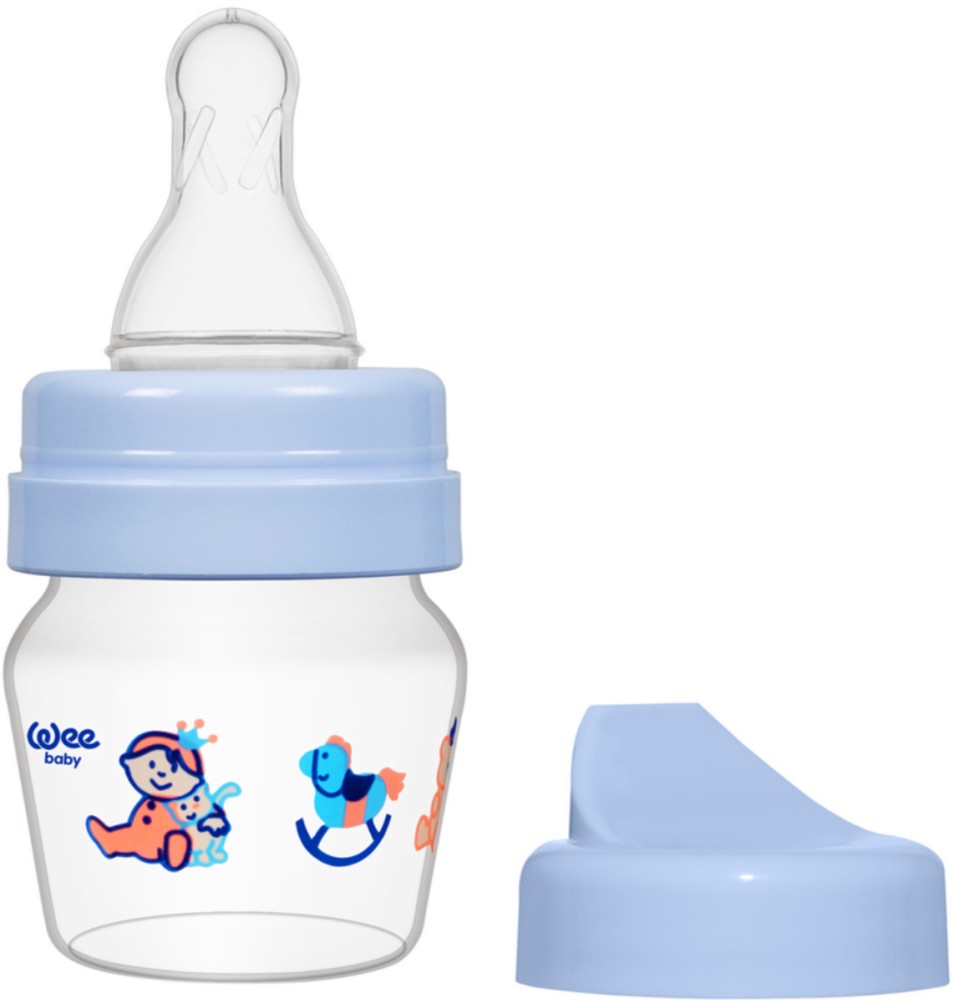 Бебешко стандартно шише 2 в 1 Wee Baby Mini - 30 ml, с биберон 0-6 м и твърд накрайник - шише