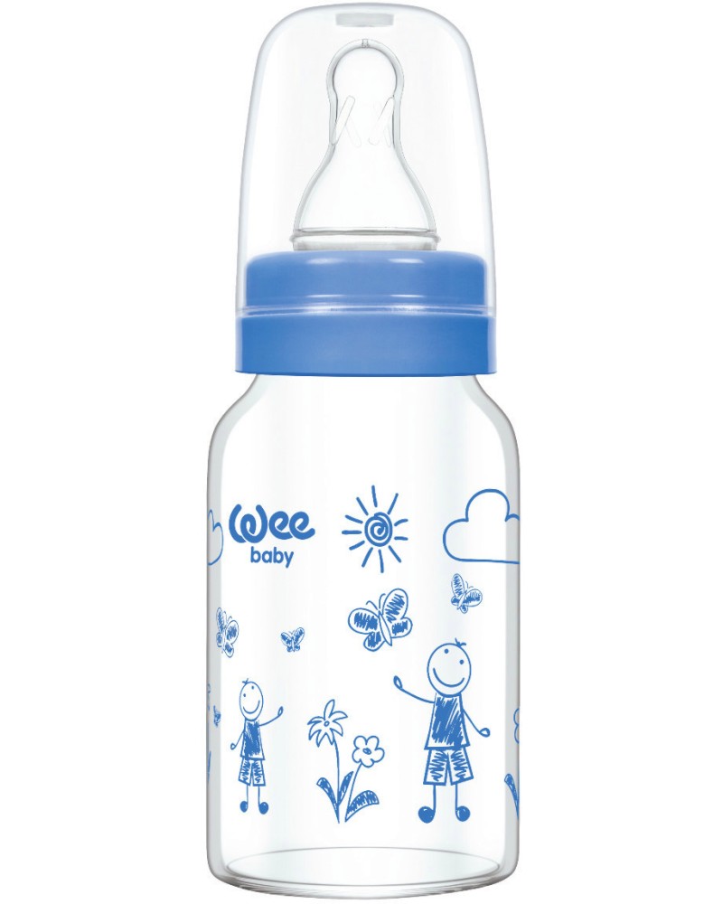 Стъклено стандартно бебешко шише Wee Baby - 120 ml, от серията Classic, 0-6 м - шише