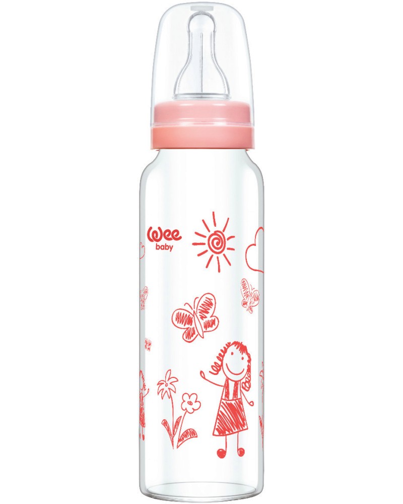 Стъклено стандартно бебешко шише Wee Baby - 240 ml, от серията Classic, 0-6 м - шише