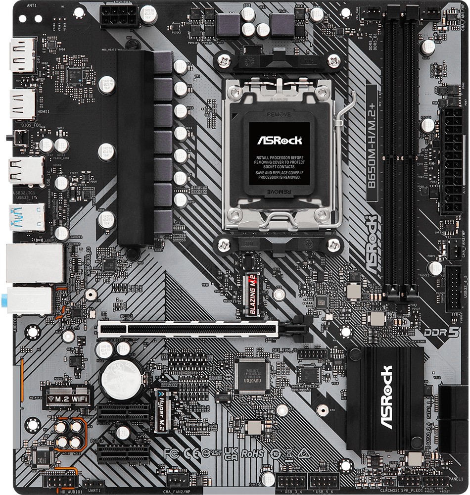 Дънна платка ASRock B650M-H/M.2+ Дънна платка ASRock B650M-H/M.2+ - AMD AM5, AMD B650, DDR5, Micro ATX -