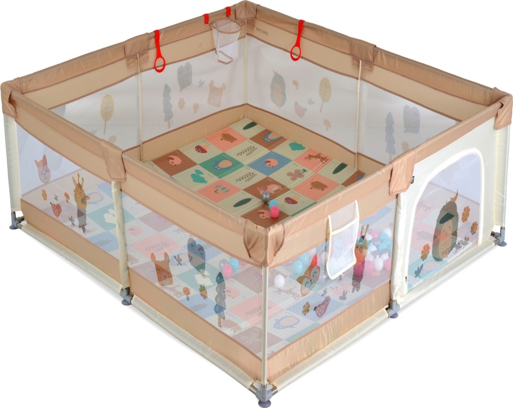 Кошара за игра Moni GameZone Кошара за игра Moni GameZone - 120 x 120 cm, с 2 халки, 60 топки и баскетболен кош - продукт