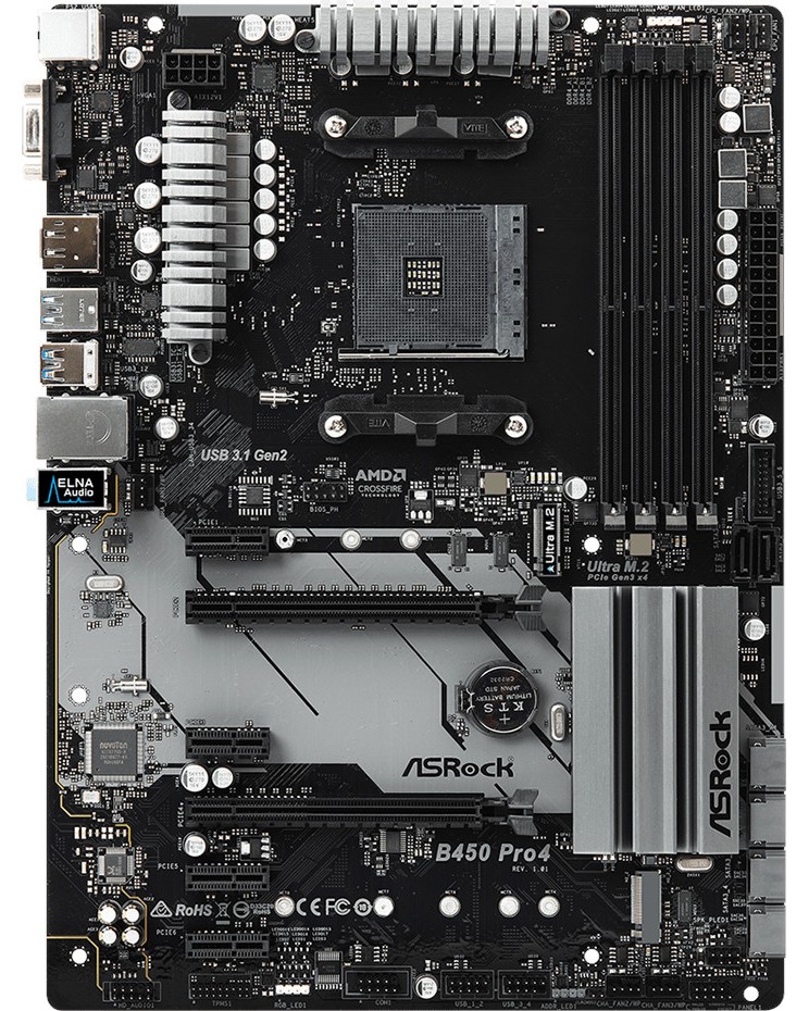 Дънна платка ASRock B450 Pro 4 Дънна платка ASRock B450 Pro 4 - AMD AM4, AMD Promontory B450, DDR4, ATX -