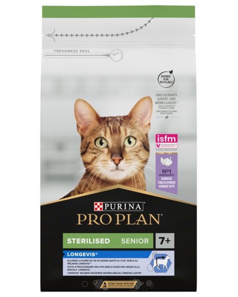 Суха храна за кастрирани котки Purina Pro Plan Sterilised Суха храна за кастрирани котки Purina Pro Plan Sterilised - 1.5 kg, с пуешко, над 7 години - храна