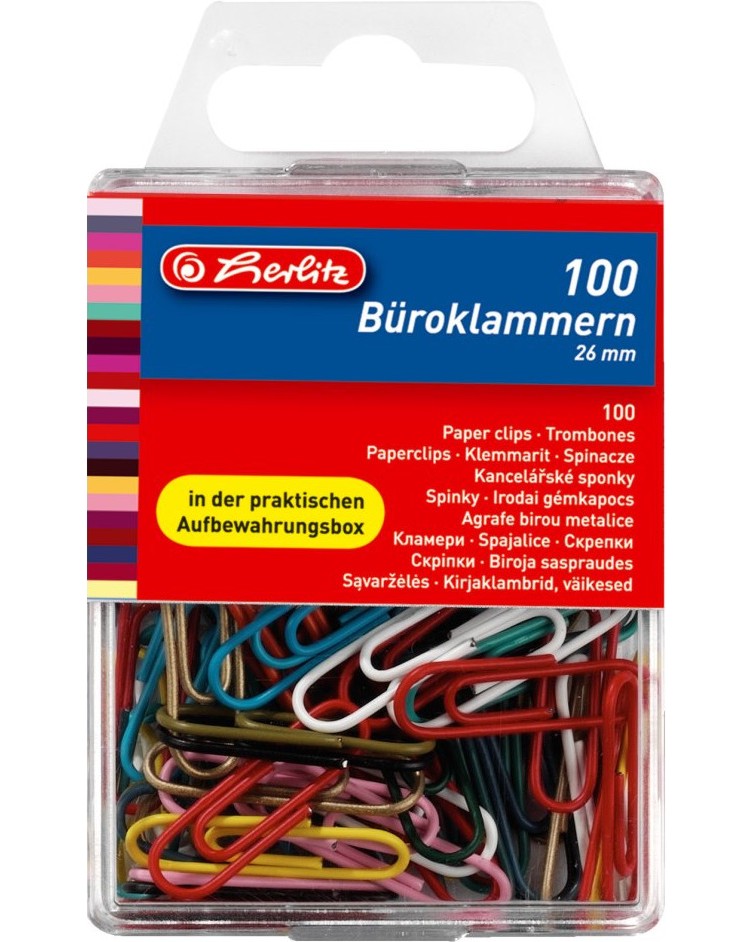 Малки цветни кламери Herlitz Малки цветни кламери Herlitz - 100 броя с дължина 26 mm -
