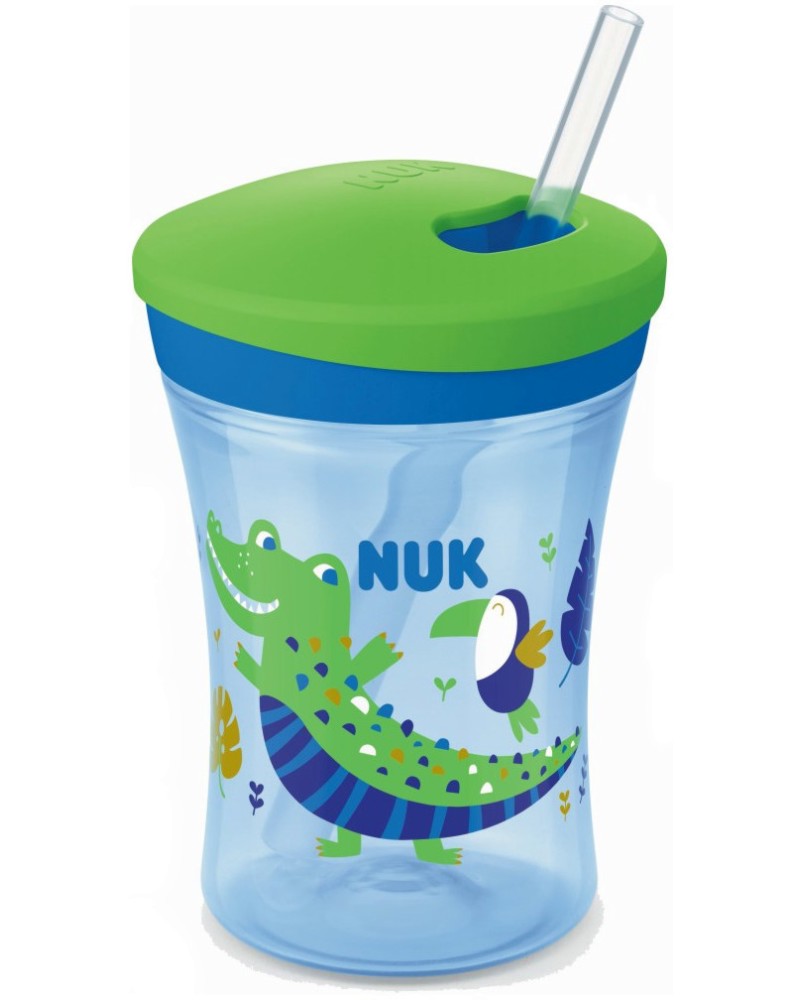 Неразливаща се чаша със сламка NUK Chameleon - 230 ml, от серията Action Cup, 12+ м - чаша
