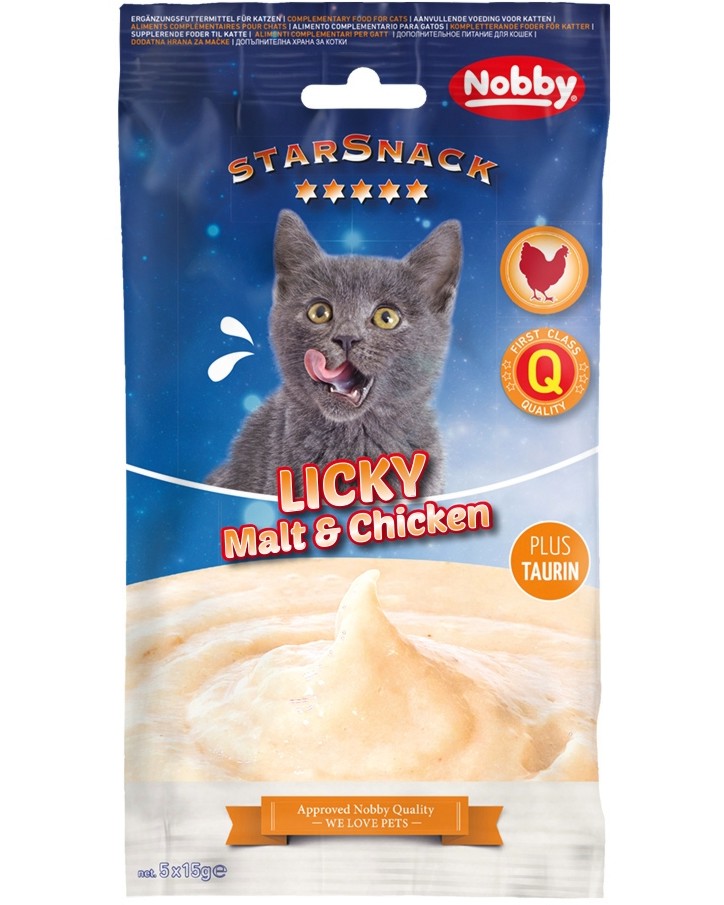 ������������ ��������� �� ����� Nobby Licky Cat - 5 x 15 g, � ���� � �������, �� ������� StarSnack - �����