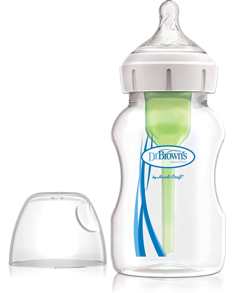 Бебешко шише за хранене с широко гърло - Options+ 330 ml - Комплект със силиконов биберон размер 2 за бебета над 3 месеца  - шише