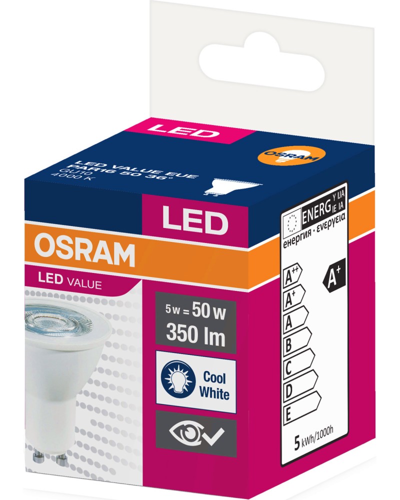 LED луничка Osram GU10 5 W 4000K LED луничка Osram GU10 5 W 4000K - 350 lm -