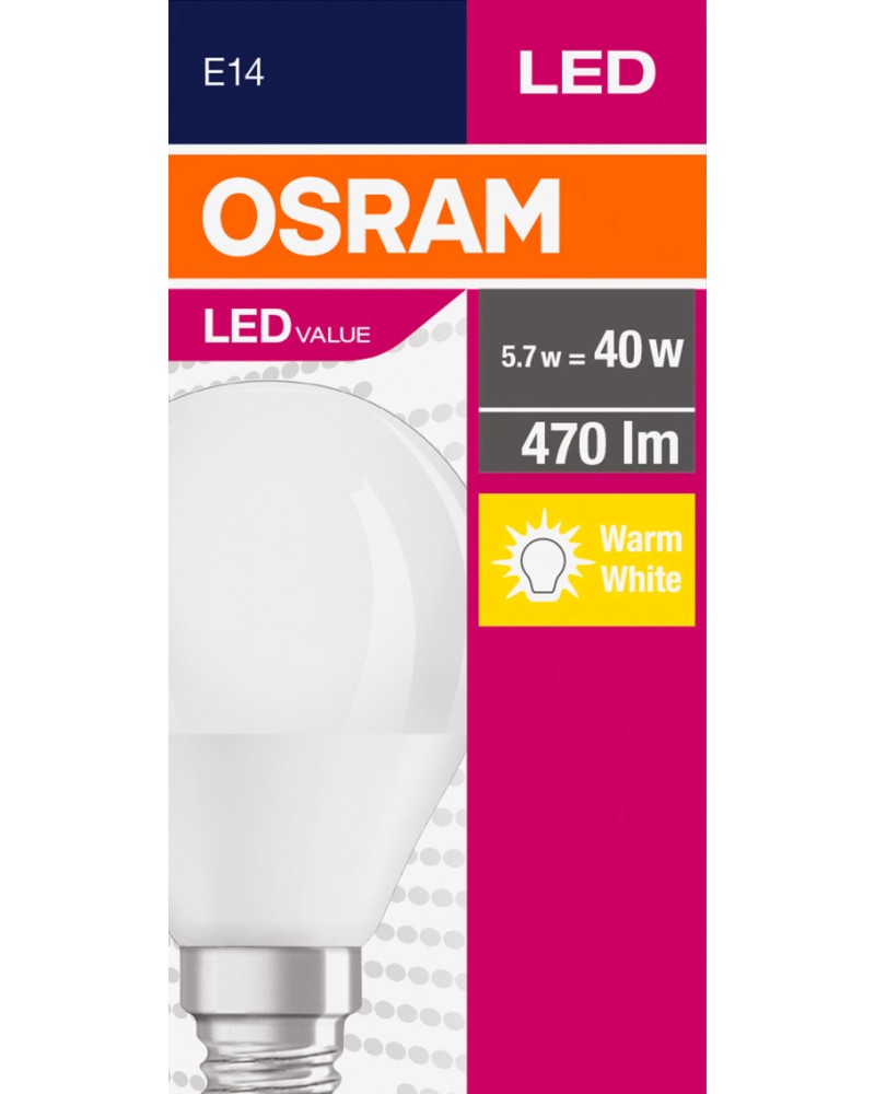 LED крушка Osram A40 E14 5.7 W 2700K LED крушка Osram A40 E14 5.7 W 2700K - 470 lm -