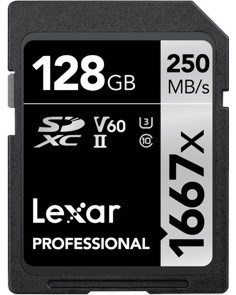 SDXC карта памет 1667x 128 GB Lexar Professional - Class 10, U3, V60 от серията Silver - 