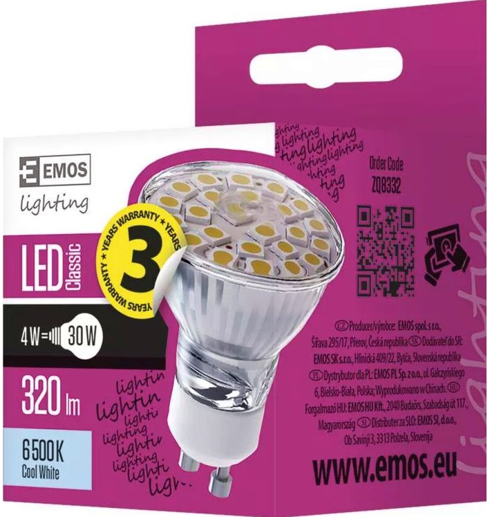 LED луничка Emos GU10 4 W 6500K LED луничка Emos GU10 4 W 6500K - 320 lm от серията Classic -