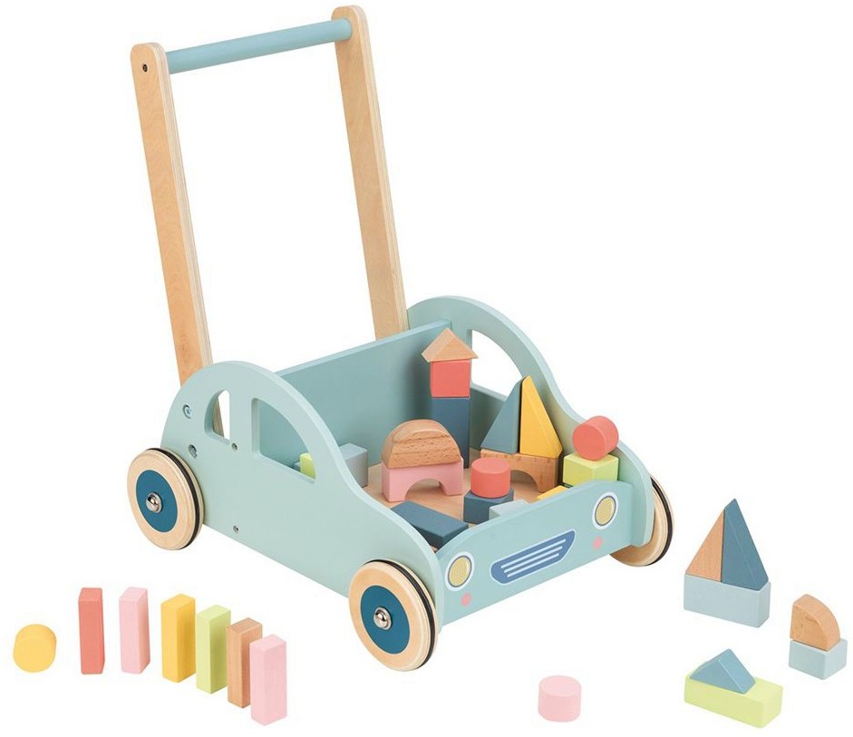 Дървена проходилка уокър Lelin Toys Дървена проходилка уокър Lelin Toys - С 30 кубчета - продукт