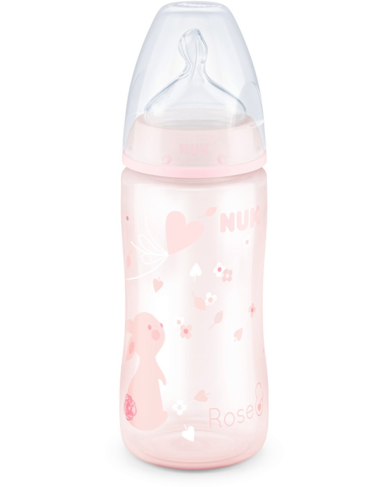Бебешко шише NUK Temperature Control Rose & Blue - 300 ml, от серията First Choice+, 0-6 м - шише