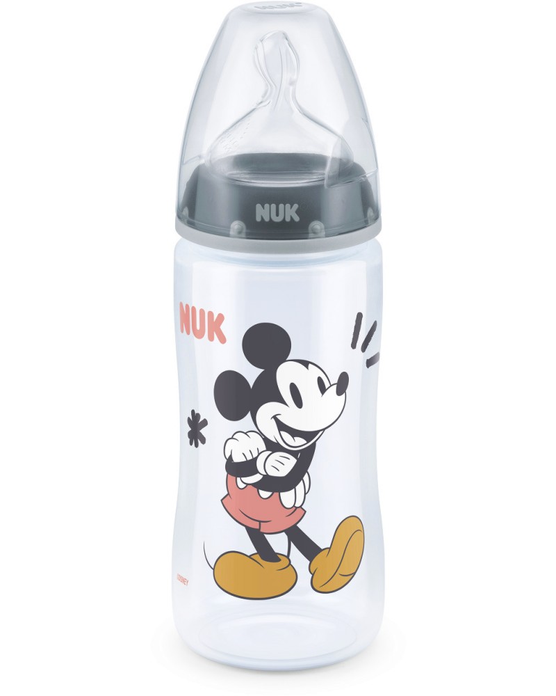 Бебешко шише Мики Маус - NUK Temperature Control - 300 ml, от серията First Choice+, 6-18 м - шише