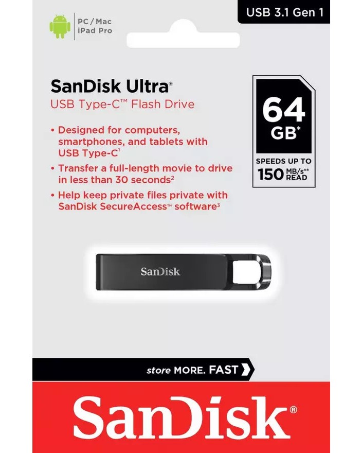 USB Type-C 3.1 флаш памет 64 GB SanDisk - От серията Ultra - 