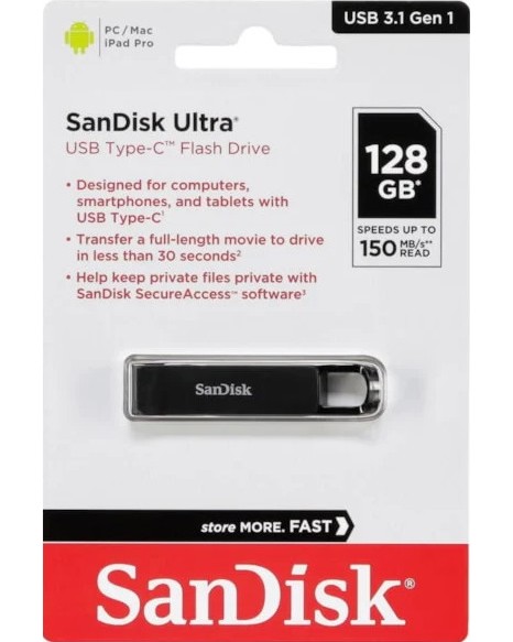 USB Type-C 3.1 флаш памет 128 GB SanDisk - От серията Ultra - 