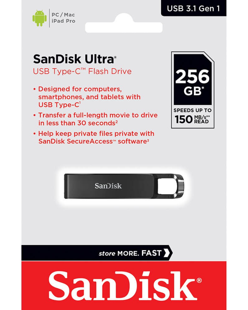 USB-C 3.1 флаш памет 256 GB SanDisk USB-C 3.1 флаш памет 256 GB SanDisk - От серията Ultra -