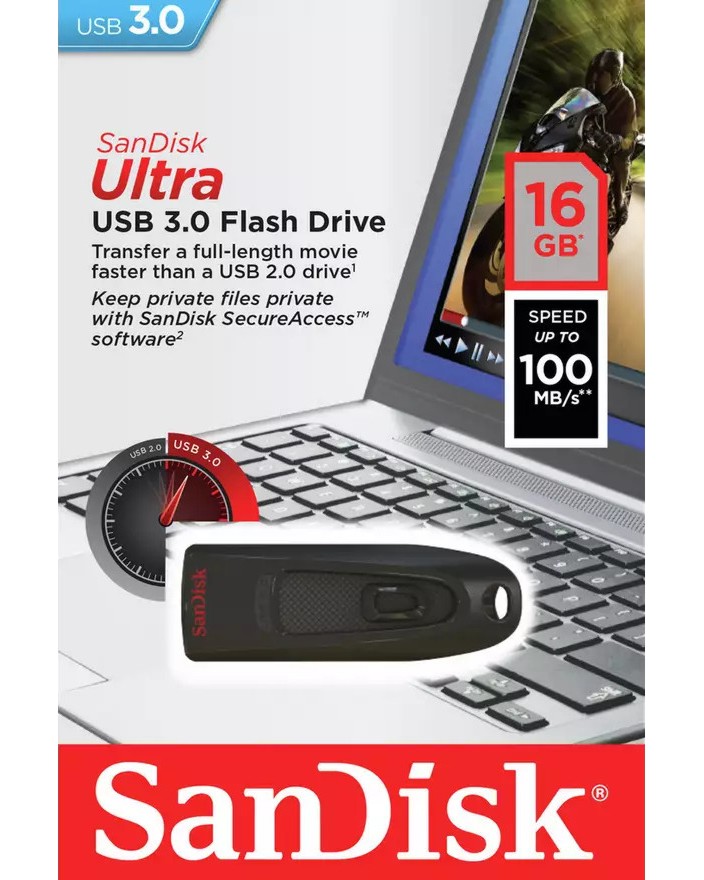 USB 3.0 флаш памет 16 GB SanDisk USB 3.0 флаш памет 16 GB SanDisk - От серията Ultra -