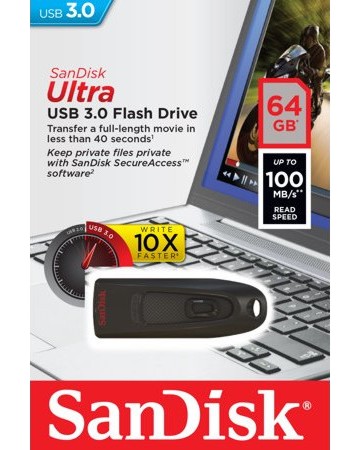 USB 3.0 флаш памет 64 GB SanDisk - От серията Ultra - 