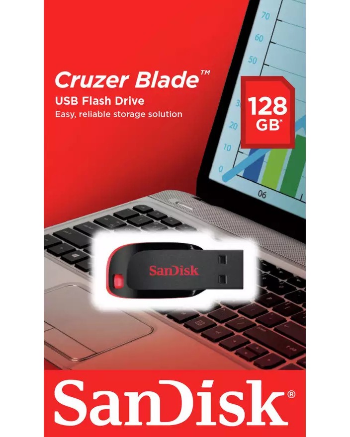 USB 2.0 флаш памет 128 GB SanDisk Cruzer Blade - 