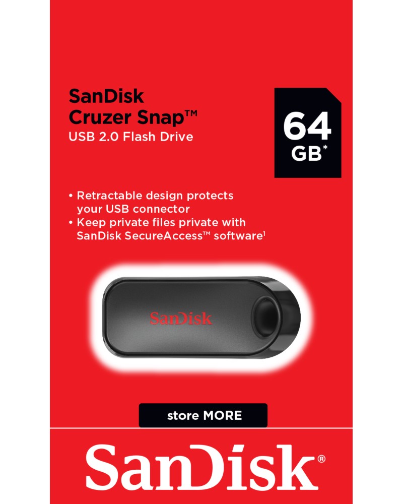USB 2.0 флаш памет 64 GB SanDisk Cruzer Snap - 