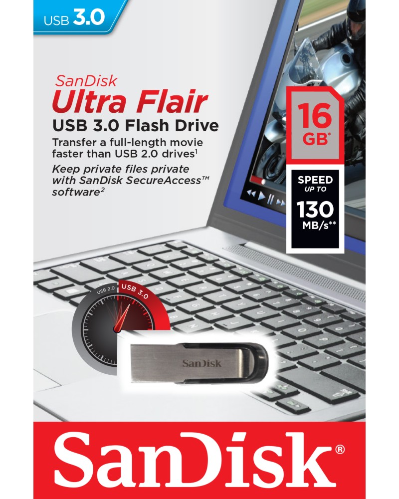 USB 3.0 флаш памет 16 GB SanDisk Ultra Flair - 