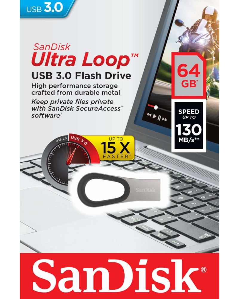 USB 3.0 флаш памет 64 GB SanDisk Ultra Loop USB 3.0 флаш памет 64 GB SanDisk Ultra Loop -
