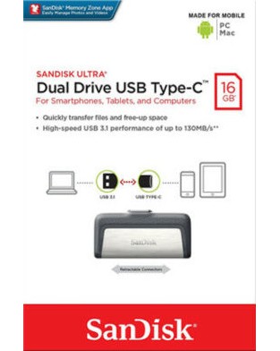 USB A / Type-C 3.1 флаш памет 16 GB SanDisk Dual Drive USB A / Type-C 3.1 флаш памет 16 GB SanDisk Dual Drive - От серията Ultra -