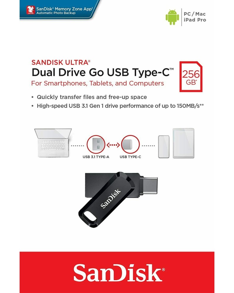 USB A / Type-C 3.2 флаш памет 256 GB SanDisk Dual Drive Go USB A / Type-C 3.2 флаш памет 256 GB SanDisk Dual Drive Go - От серията Ultra -