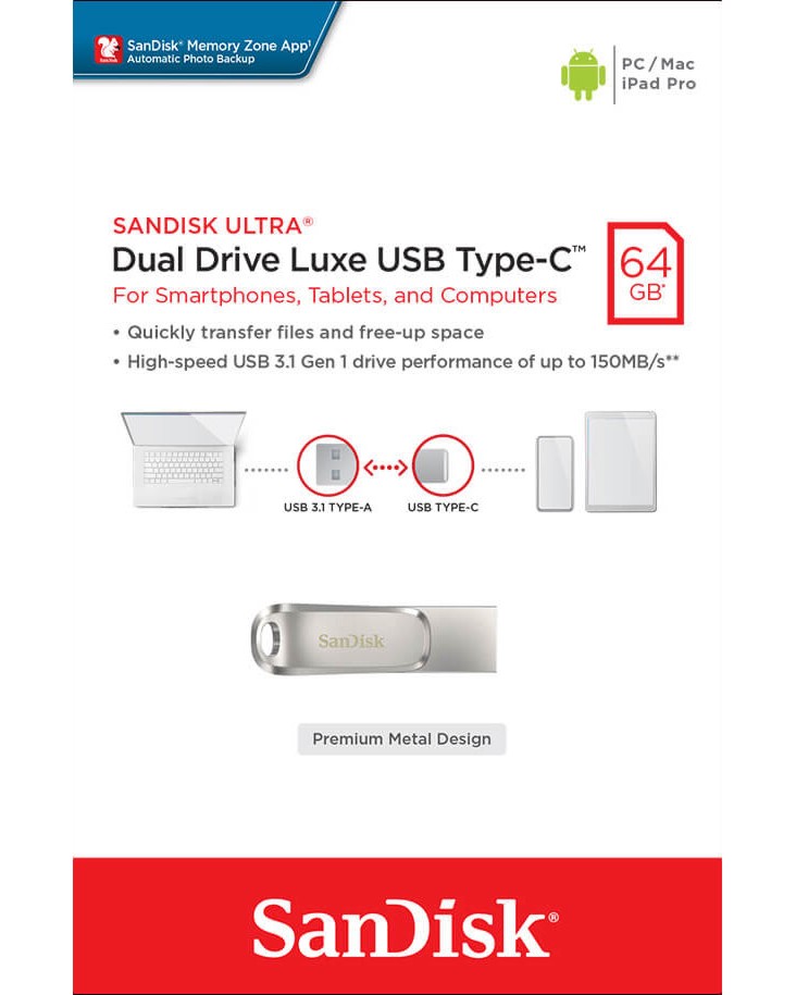 USB A / Type-C 3.1   64 GB SanDisk Dual Drive Luxe -   Ultra - 
