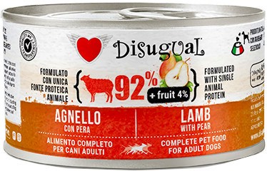 Пастет за кучета Disugual Пастет за кучета Disugual - 150 ÷ 6 x 400 g, с агнешко и круши, от серията Fruit, в зряла възраст - храна