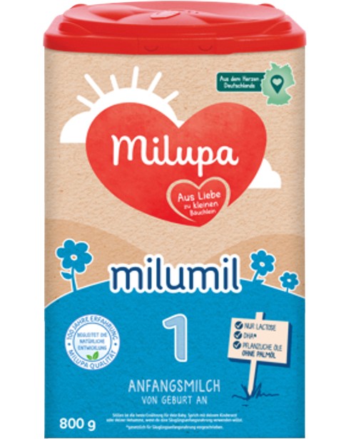 Адаптирано мляко за кърмачета Milupa Milumil 1 - 800 g, за новородени - продукт