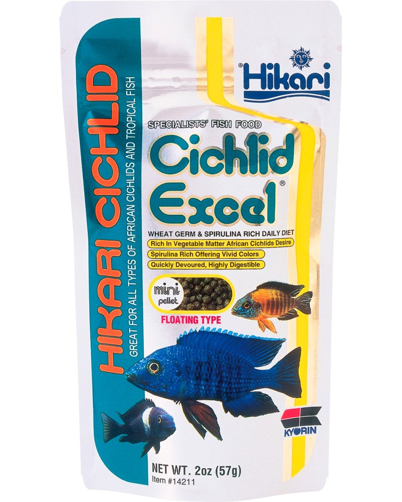 Храна за растителноядни цихлиди Hikari Cichlid Excel Mini Pellet Храна за растителноядни цихлиди Hikari Cichlid Excel Mini Pellet - 57 и 250 g - храна