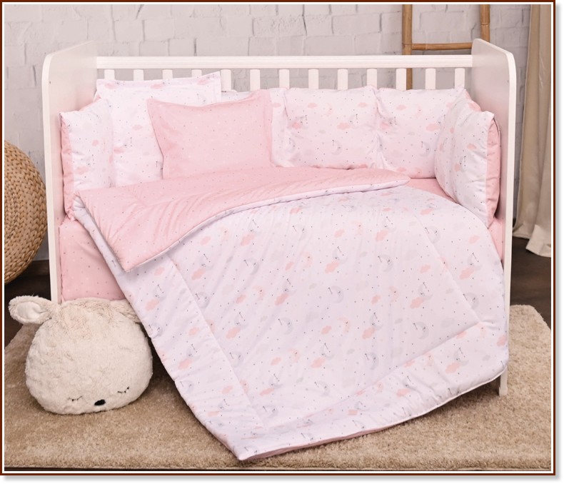 Бебешки двулицев спален комплект 5 части с обиколник Lorelli - За легла 70 x 140 cm, от серията Луни и Звезди - продукт