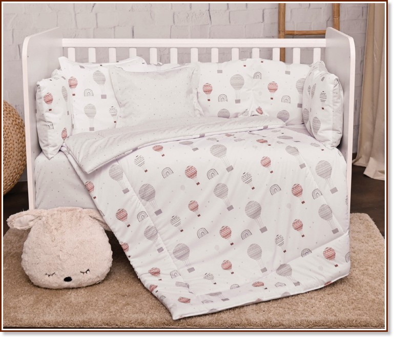 Бебешки двулицев спален комплект 5 части с обиколник Lorelli - За легла 70 x 140 cm, от серията Балони - продукт