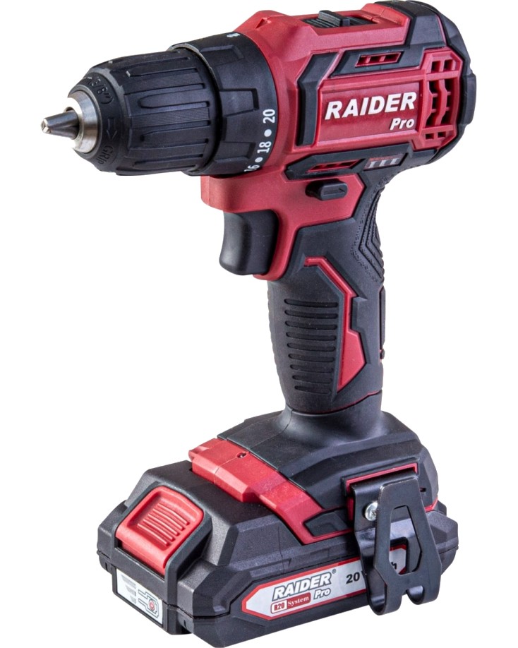 Акумулаторна бормашина 20V Raider RDP-SBCD20 Акумулаторна бормашина 20V Raider RDP-SBCD20 - С 2 батерии, зарядно и куфар от серията Pro -