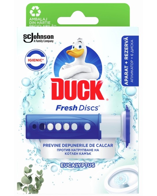 Гел дискове за тоалетна Duck Fresh Гел дискове за тоалетна Duck Fresh - 6 броя, с аромат на евкалипт - продукт