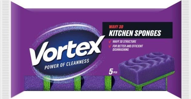Релефни гъби за миене на съдове Vortex Wavy 3D Релефни гъби за миене на съдове Vortex Wavy 3D - 5 броя без канал - гъба